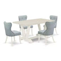 HomeStock 5-Piece Rectangle Natural Oak Finish Solid Speckled Top Dining Table with 4 Baby Blue Parson Chair