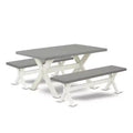 HomeStock 3-Piece Rectangle Natural Oak Finish Solid Wood Top Dining Table with 2-Benches