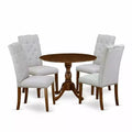 HomeStock 5-Piece Antique Walnut Finish Solid Wood Top Dining table with 4 Chairs with Drop Leaf Lattice Back