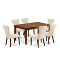 HomeStock 7-Piece Mahogany Finish Solid Wood Top Dining Table with 6 Parson Chairs