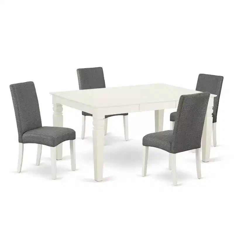 Kitchen Table Set 5pc Rectangle Table w/ Leaf & 4 Chairs - Linen White Legs, Gray Fabric