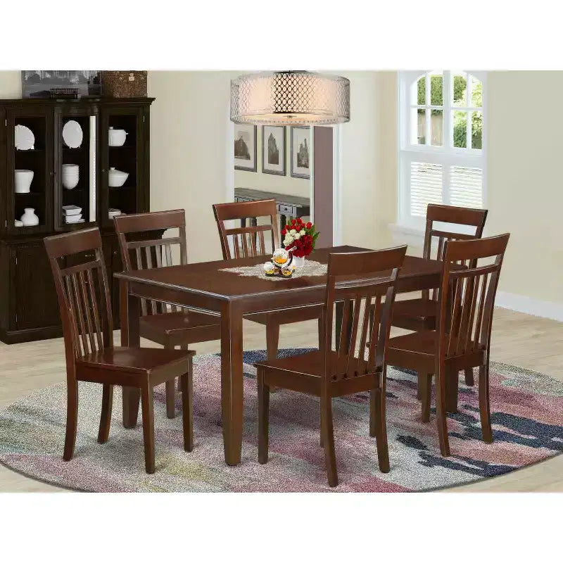 Ensemble de salle à manger classique 7 pièces - Table rectangulaire en bois et 6 chaises - Ensemble de cuisine