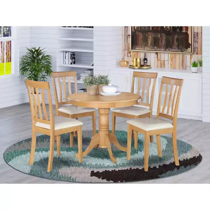 Table de salle à manger 5 pièces en chêne naturel avec plateau en bois massif et 4 chaises