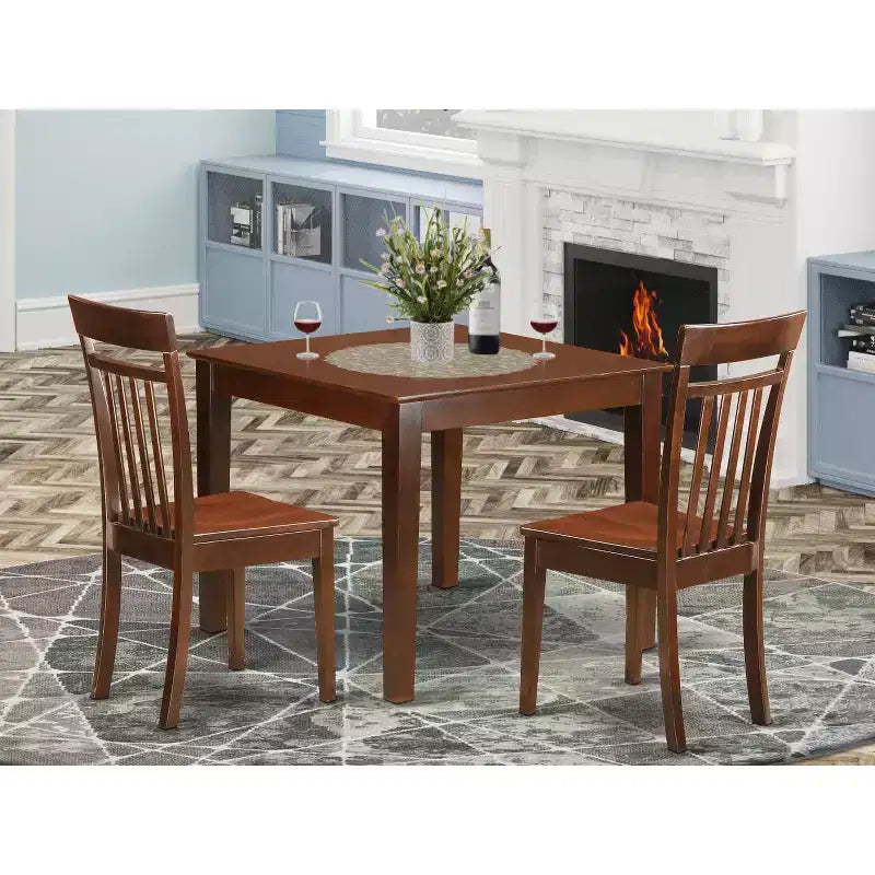 Ensemble de salle à manger 3 pièces chic - Table et chaises pour petits espaces - Design moderne - Finition acajou