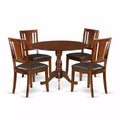 HomeStock 5-Piece Mahogany Finish Solid Wood Top Dining table with 4-Chairs with Drop Leaf Lattice Back