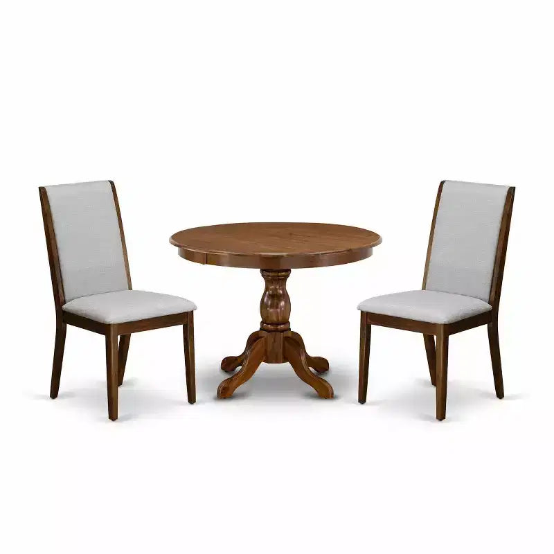 3-Piece Acacia Walnut Finish Solid Wood Top - Dining Room Set with High Back - Seats 4