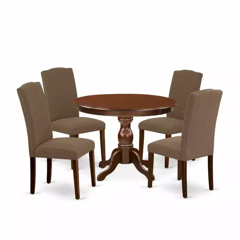 5-Piece Mahogany Finish Solid Wood Top Dining table with 4 Chairs with