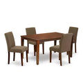 HomeStock 5-Piece Rectangle Mahogany Finish Solid Wood Top Dining Table with 4 Parson Chair