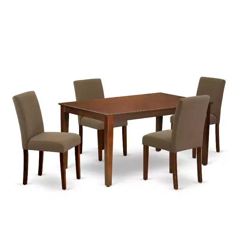 HomeStock 5-Piece Rectangle Mahogany Finish Solid Wood Top Dining Table with 4 Parson Chair