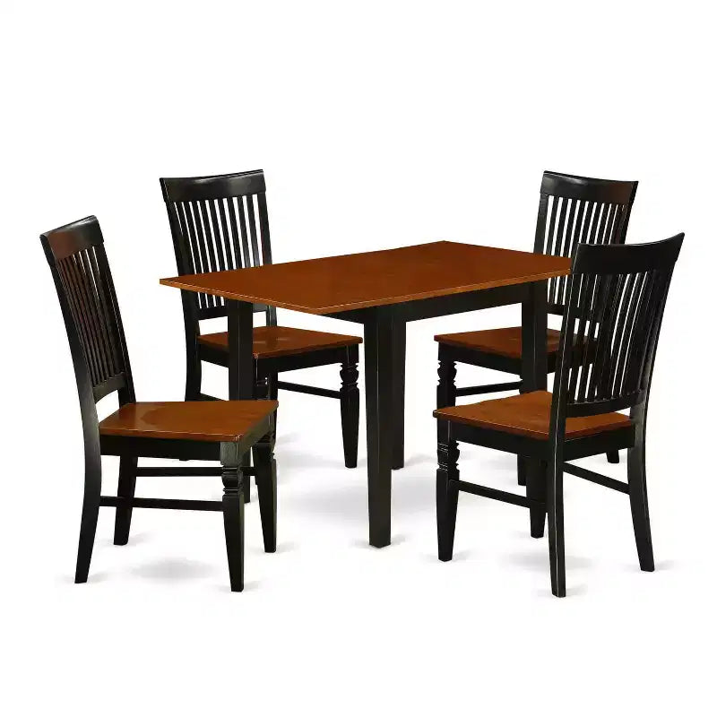 5-Piece Black and Cherry Finish Solid Wood Top - Dining Room Set - Seats 4