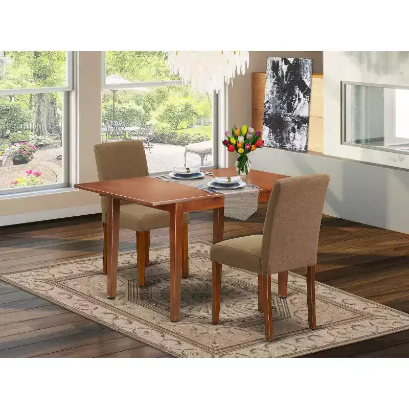 Ensemble table de cuisine 3 pièces Table à manger rectangulaire avec rallonge et 2 chaises Parsons - Tissu lin rustique
