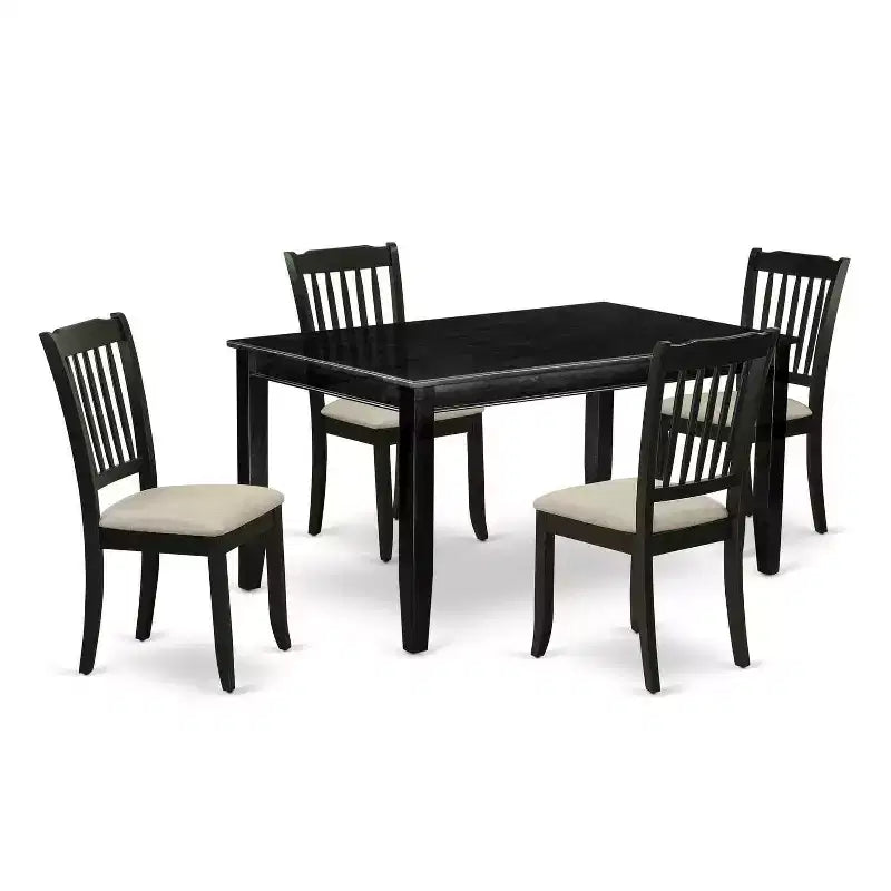 HomeStock 5-Pc Black Finish Solid Wood Top - Rectangular Dining Room Set - Seats 4