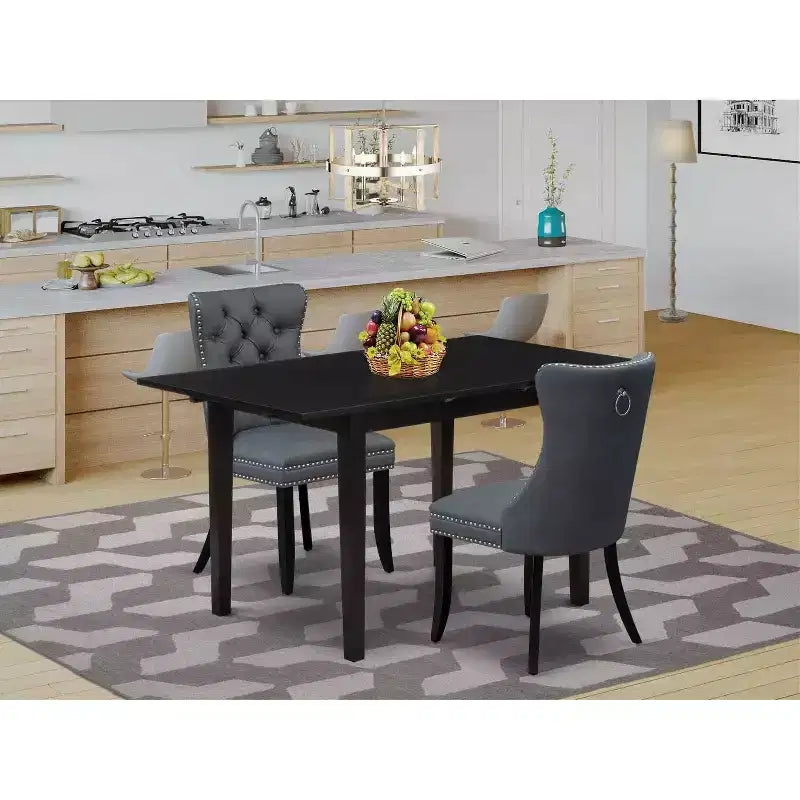 Ensemble de salle à manger 3 pièces avec table rectangulaire à plateau en bois massif finition noire