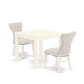 Modern 3-Piece Kitchen Dining Set - Table & 2 Parsons Chairs - Linen White Finish