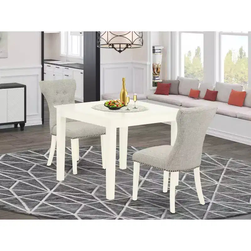 Ensemble de salle à manger moderne 3 pièces - Table et 2 chaises Parsons - Fini blanc lin