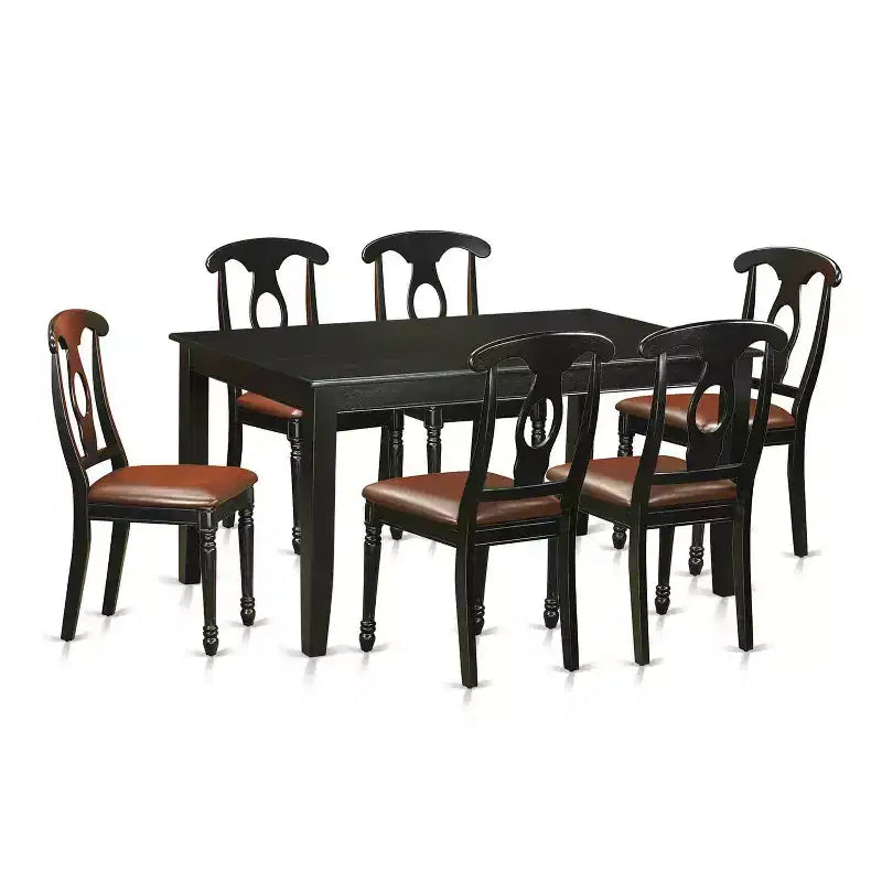 Kitchen Table Chair Set 7-Piece - Rectangular Dining Table with 6 Chairs - Faux Leather Seats - Black Finish