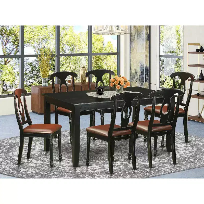 Ensemble Table et Chaises de Cuisine 7 Pièces - Table à Manger Rectangulaire avec 6 Chaises - Sièges en Similicuir - Finition Noire
