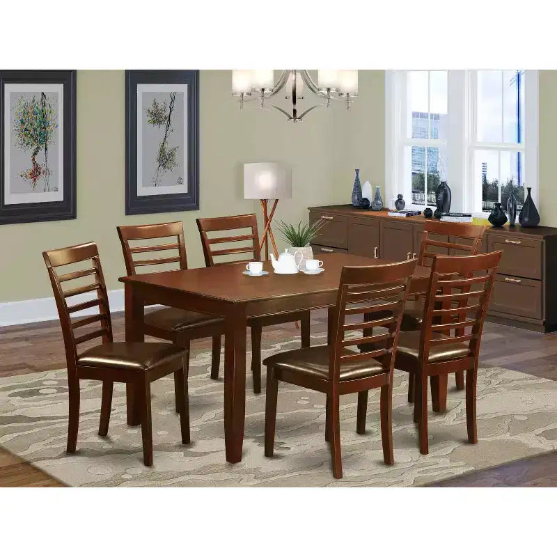 Salle à manger Ensemble de meubles 7 pièces Table et chaises Style éclectique Finition acajou