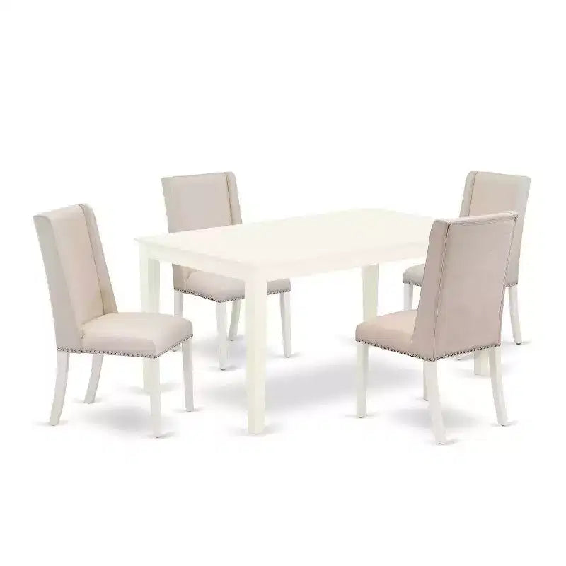 HomeStock 5-Pc Linen White Finish Solid Wood Top - Rectangular Dining Room Set - Seats 4