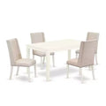 HomeStock 5-Pc Linen White Finish Solid Wood Top - Rectangular Dining Room Set - Seats 4