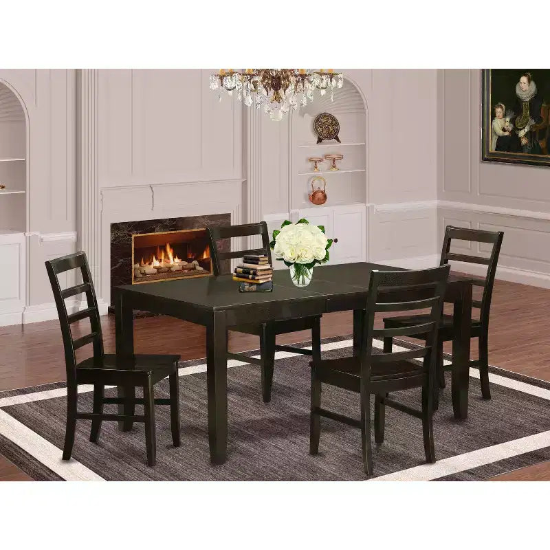 Ensemble de salle à manger de luxe - Table avec rallonge et chaises - Fini cappuccino - Design moderne et traditionnel