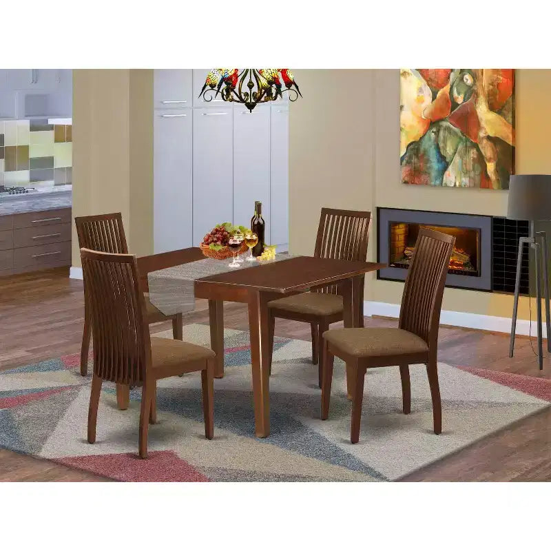 Ensemble de salle à manger rectangulaire 5 pièces en acajou massif – Pour 4 personnes