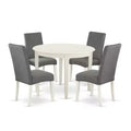 Modern Dining Set 5 Piece - Round Kitchen Table & 4 Fabric Chairs - 42 Inch - Linen White