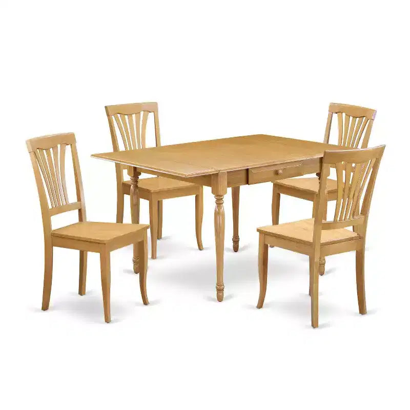 HomeStock 5-Pc Natural Oak Finish Solid Wood Top-Dining Room Set with Dropleaf-Seats 4
