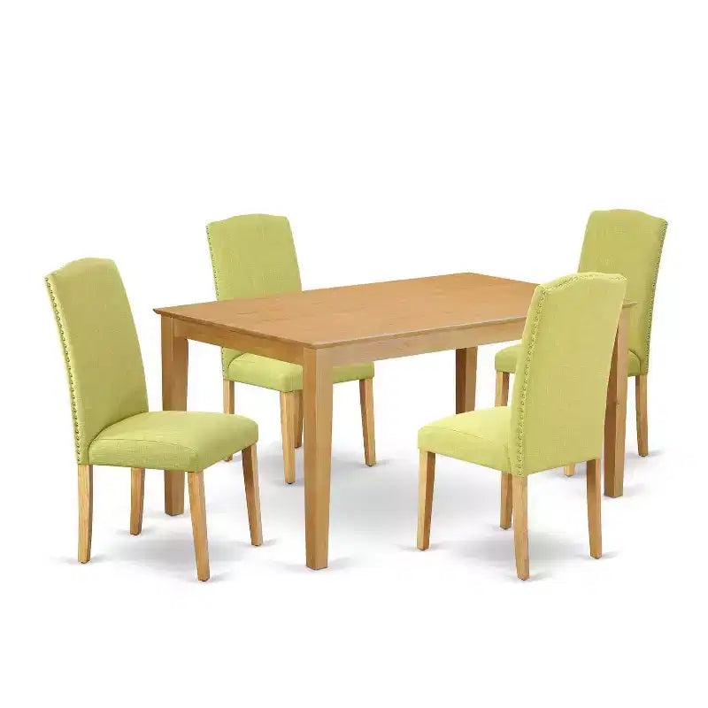 Victorian Dining Set - 5Pc Rectangle Table & 4 Chairs - Vintage Linen Fabric - Oak Legs - 60 Table