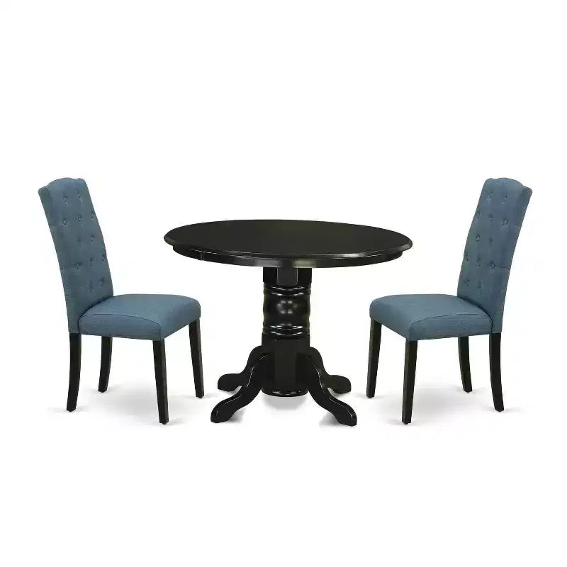 HomeStock 3-Pc Black Finish Solid Wood Top - Round Dining Room Set - Seats 4