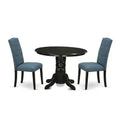 HomeStock 3-Pc Black Finish Solid Wood Top - Round Dining Room Set - Seats 4