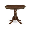 3-Piece Antique Walnut Finish Solid Wood Top - Round Upholstered Dining Room Set - Seats 4