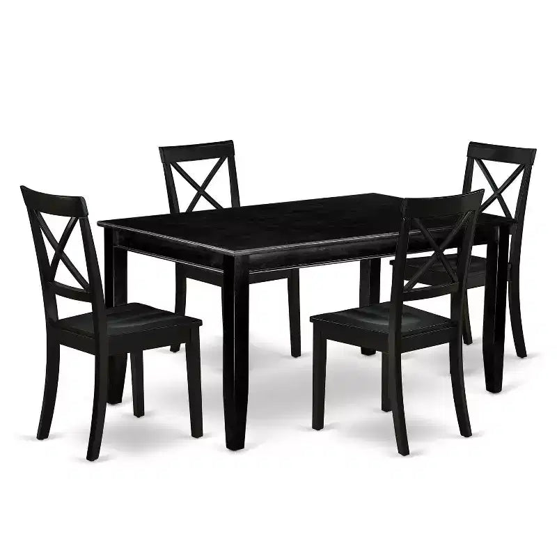 HomeStock 5-Piece Rectangle Black Finish Solid Wood Top Dining Table with 4 Chairs