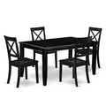 HomeStock 5-Piece Rectangle Black Finish Solid Wood Top Dining Table with 4 Chairs