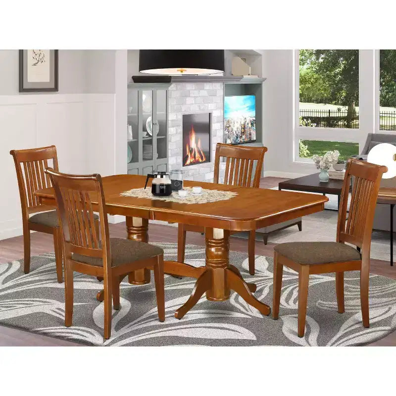 Ensemble de salle à manger nordique - Table et chaises à rallonge - Ensemble de cuisine en bois massif - Fini brun selle