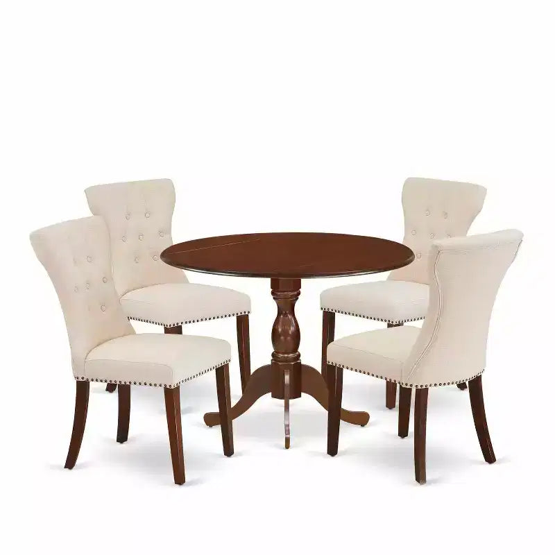 HomeStock 5-Piece Mahogany Finish Solid Wood Top Dining table with 4 Chairs