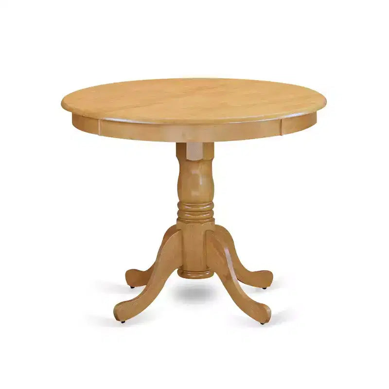 Ensemble table à manger ronde 5 pièces - Table 91cm & 4 chaises - Finition Chêne Rustique - Tissu Lin Kaki Foncé