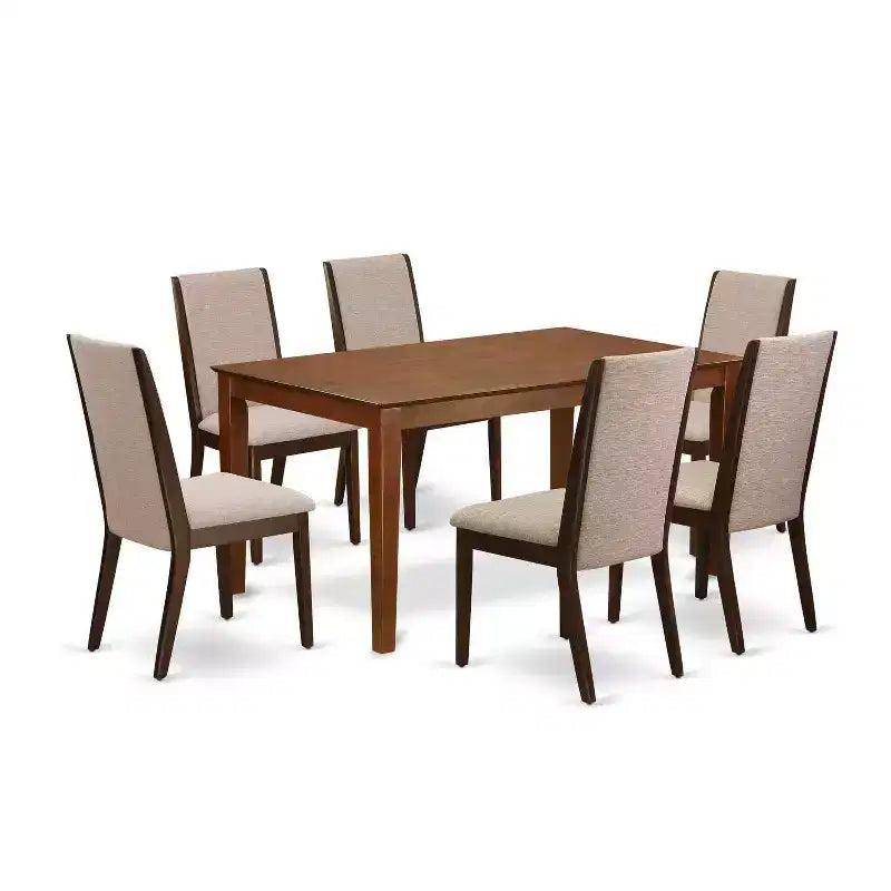 HomeStock 7-Piece Rectangle Mahogany Finish Solid Wood Top Dining Table with 6 Parson Chairs