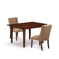 HomeStock 3-Pc Mahogany Finish Rectangular Solid Wood Top with Butterfly Leaf Dining Table Set