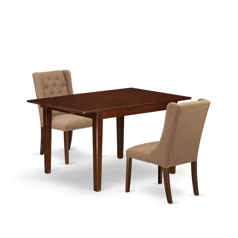 HomeStock 3-Pc Mahogany Finish Rectangular Solid Wood Top with Butterfly Leaf Dining Table Set