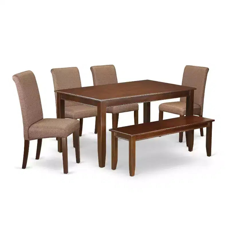 Rustic Kitchen Table Set 6 Chairs Bench Linen Brown Farmhouse Dining Room Furniture