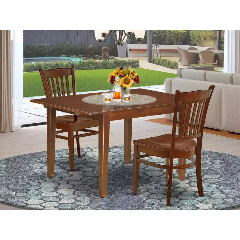 Ensemble de salle à manger rectangulaire - Table de cuisine 3 pièces style cottage avec rallonge papillon et 2 chaises