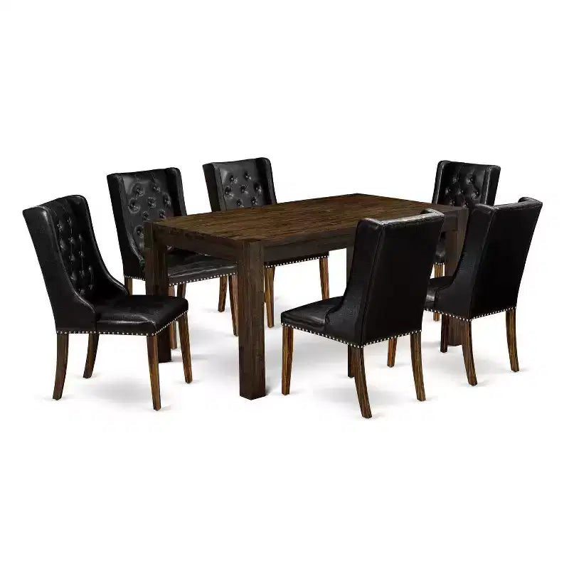 HomeStock 7-Piece Distressed Jacobean Finish Solid Wood Top Dining Table with 6 Chairs