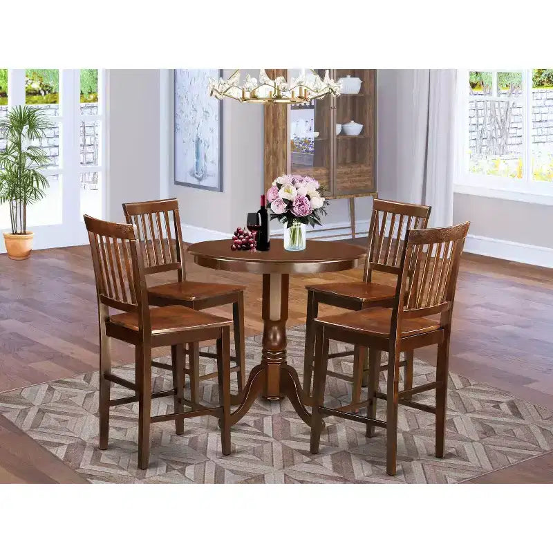 Ensemble de salle à manger hauteur comptoir - Table ronde 5 pièces et 4 chaises - Ensemble de cuisine moderne