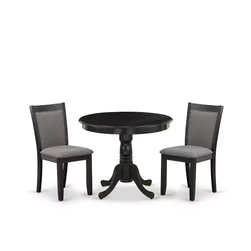 3-Piece Wirebrushed Black Solid Wood Top - Upholstered Dining Room Set - Seats-4