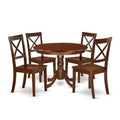 Victorian Dinette Set for 4 - 42 Inch Round Table & 4 Chairs - Mahogany Finish Dining Room Furniture