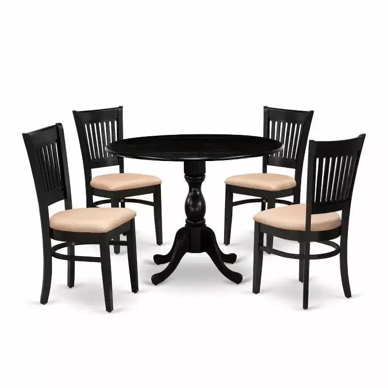 HomeStock 5-Piece Black Finish Solid Wood Top Dining table with 4 Chairs with Drop Leaf Slat Back