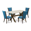 HomeStock 5-Piece Distressed Jacobean Finish Solid Wood Top Dining Table with 4 Parson Chair