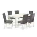 HomeStock 7-Pc Rectangle Linen White Finish Solid Wood Top Dining Table with 6 Parson-Chairs