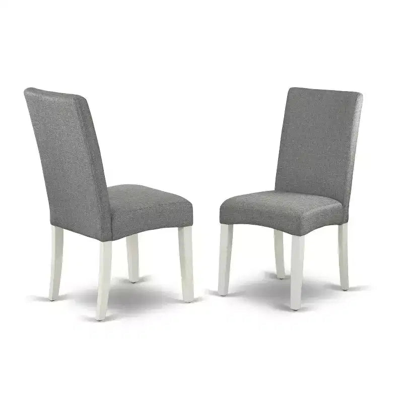 Ensemble Salle à Manger Campagne Française 5 Pièces Table Carrée & Chaises - Pieds Blanc Lin, Tissu Gris